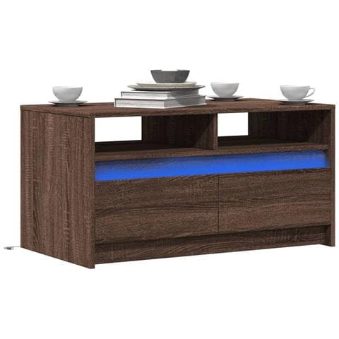 Tavolino Da Salotto Con Luci Led Rovere Marrone In Truciolato - Foto 1