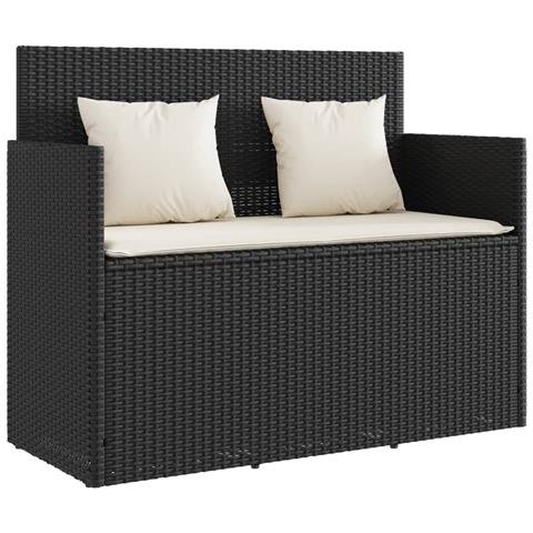 Panca da Giardino con Cuscini Nera in Polyrattan - Foto 1