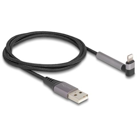 Cavo dati e ricarica da USB Tipo-A a Lightning per iPhone, iPad, iPod angolato con funzione stand nero 1,5 m MFi - Foto 1