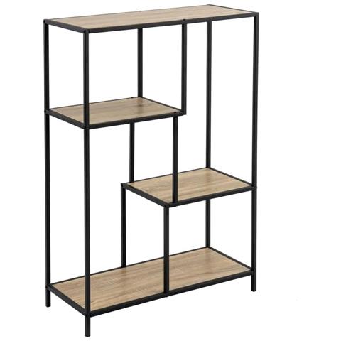 Scaffale Libreria Industriale, 4 Ripiani In Legno Laminato Da 15 Mm Chiaro, Struttura In Metallo Nero Laccato A Polvere, Scaffale Moderna Per Soggiorno,ufficio - Foto 1