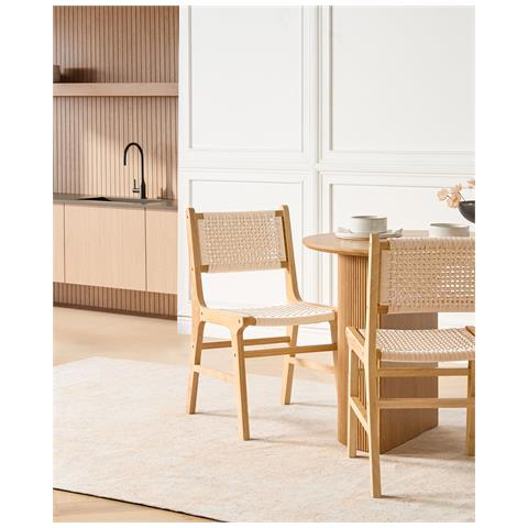 Set Di 2 Sedie Da Pranzo Ozella Legno Marrone /beige - Foto 1