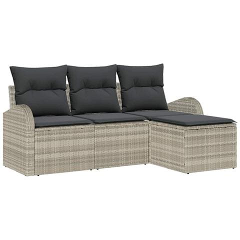 Set di divani da giardino 4 pezzi con cuscini grigio chiaro in rattan sintetico - Foto 1