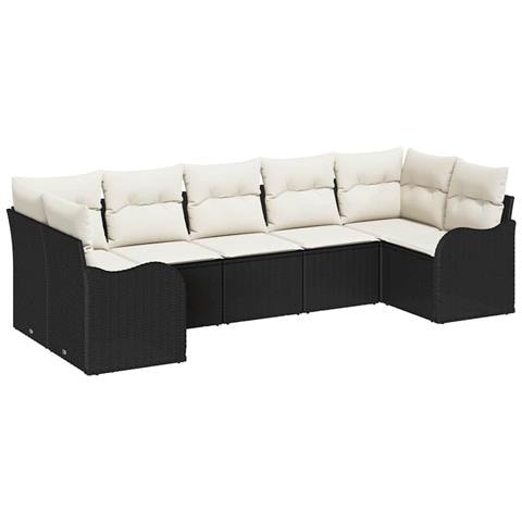 Set divano da giardino da 7 pezzi con cuscini in polirattan nero, Set divano da giardino per 2 persone con cuscini in polirattan nero - Foto 1