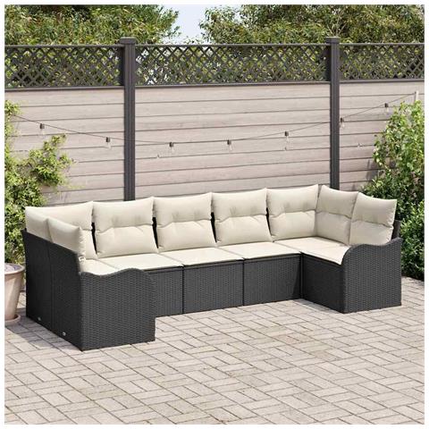 Set divano da giardino da 7 pezzi con cuscini in polirattan nero, Set divano da giardino per 2 persone con cuscini in polirattan nero - Foto 2