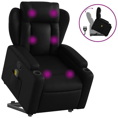 Poltrona Alzapersona Reclinabile Massaggio Nero Similpelle - Foto 1