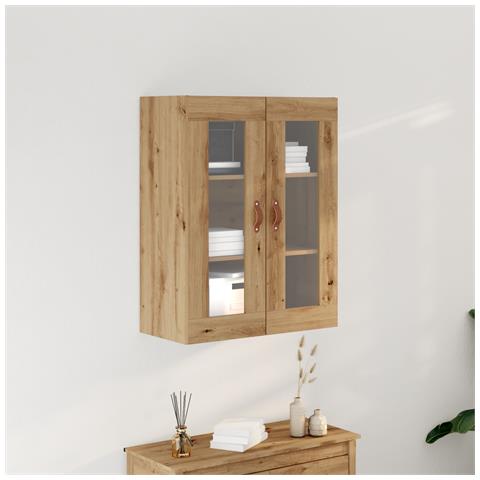 Mobile a muro  con porte in vetro rovere artigianale 69,5x34x90 cm - Foto 2
