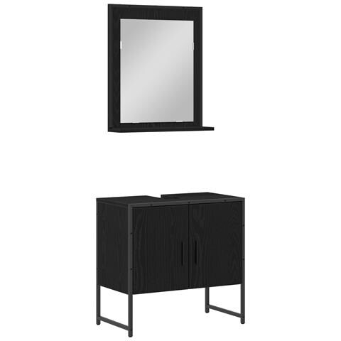 Set di mobili da bagno a 2 pezzi in legno ingegnerizzato nero e rovere - Foto 1