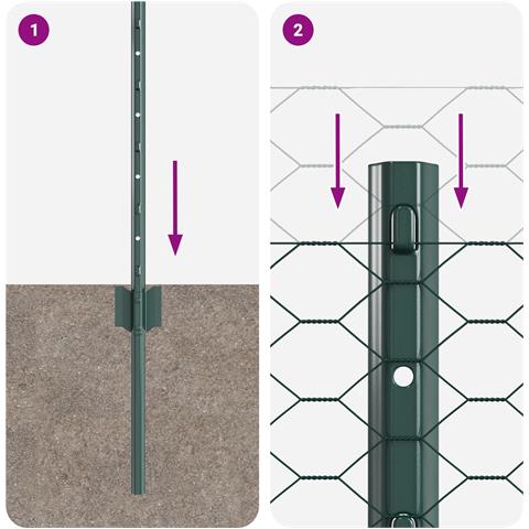 Pali di Recinzione  11 pz U-Channel Verde 60 cm Acciaio, Recinzione Esagonale  Verde 0.5x50 m Acciaio - Foto 9