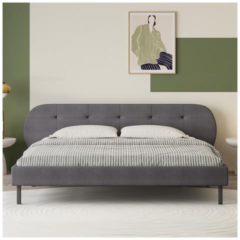 Tulsa Letto Imbottito 140x190cm Grigio Con Testiera E Rete - Foto 1