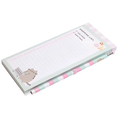 Blocco Note Magnetico Per La Lista Della Spesa Con Matita E Design Gatto, Bianco / Rosa - Foto 5