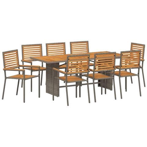 Set da Pranzo per Giardino 9 pcs Grigio 190 x 80 x 75 cm - Foto 1