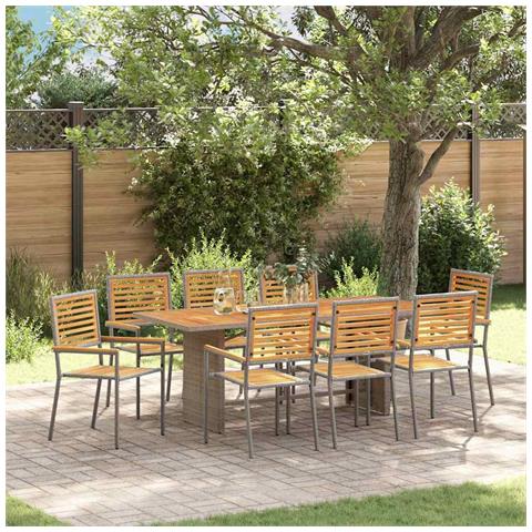 Set da Pranzo per Giardino 9 pcs Grigio 190 x 80 x 75 cm - Foto 2