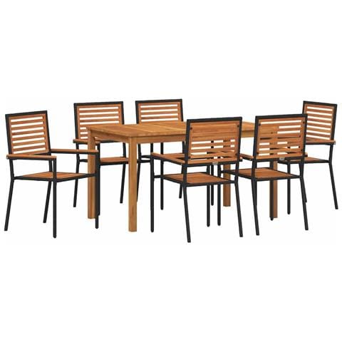 Set da Pranzo per Giardino 7 pcs Nero Poly Rattan - Foto 1