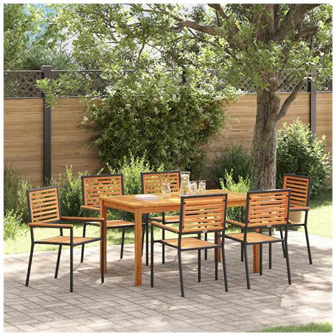Set da Pranzo per Giardino 7 pcs Nero Poly Rattan - Foto 2