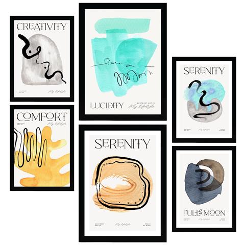 Set Di 6 Stampe Poster Con Sfondo Astratto E Illustrazioni A Colori Per Mostre D'arte Estetica Per L'interior Design A3 & A4 Senza Cornice - Foto 1