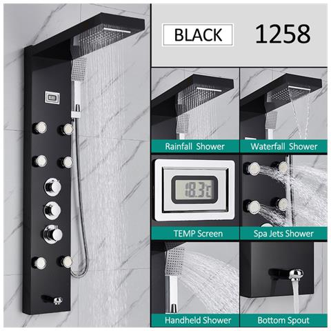 Pannello doccia, Blackswan, modello M1258 nero con LED, display digitale, bocca e funzioni SPA, dimensioni 121 cm - Foto 2