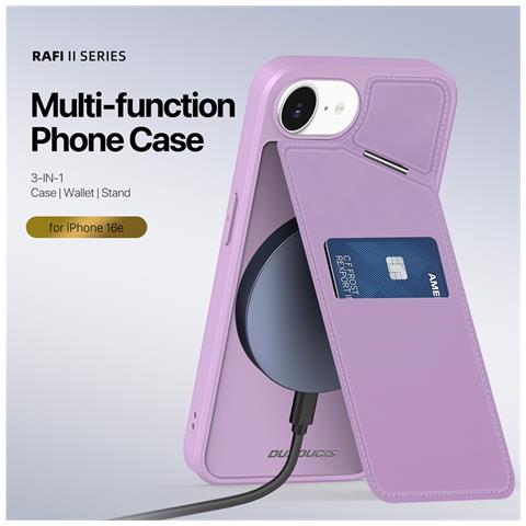 Cover per iPhone 16e - Pelle /PU, Viola, Con Tarjetero - Foto 2
