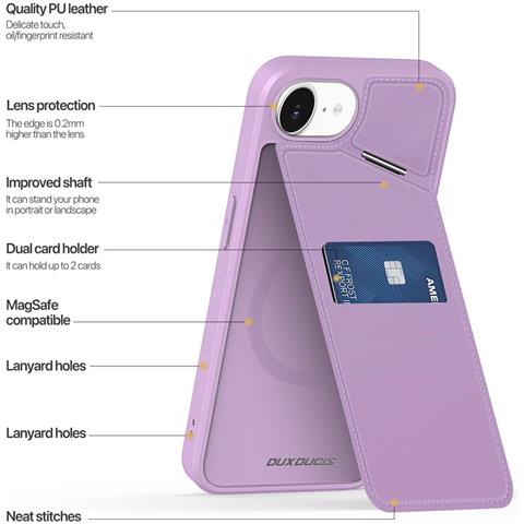 Cover per iPhone 16e - Pelle /PU, Viola, Con Tarjetero - Foto 4