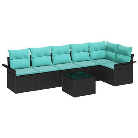 Set Divano da Giardino con cuscino 7 pcs Nero Poly Rattan - Foto 1