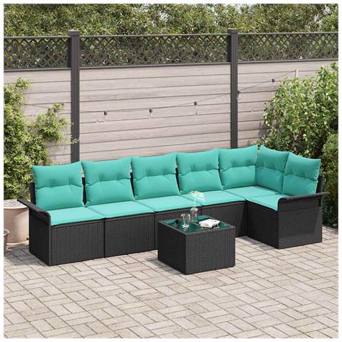Set Divano da Giardino con cuscino 7 pcs Nero Poly Rattan - Foto 2