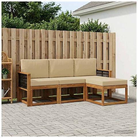 Set di divani da esterno con cuscino 4 pcs Naturale - Foto 2