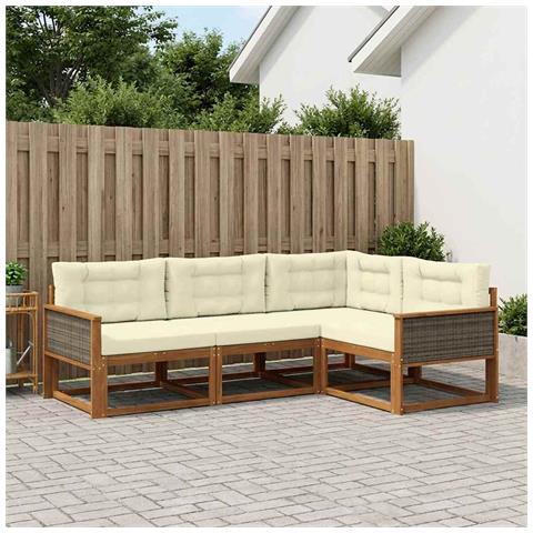 Set di divani da esterno con cuscino 4 pcs Naturale e Crema - Foto 2
