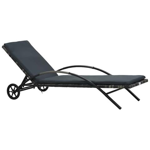 Lettino Prendisole con Cuscino e Ruote in Polyrattan Antracite - Foto 1
