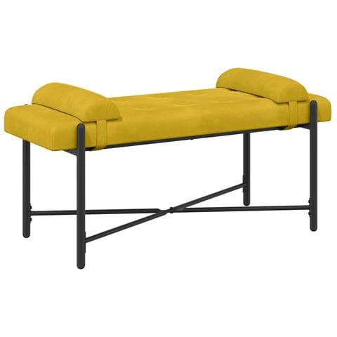 Panchina con bottoni e cuscini Giallo 110 x 40 x 46 cm Velluto - Foto 1