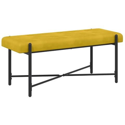 Panchina con bottoni e cuscini Giallo 110 x 40 x 46 cm Velluto - Foto 2