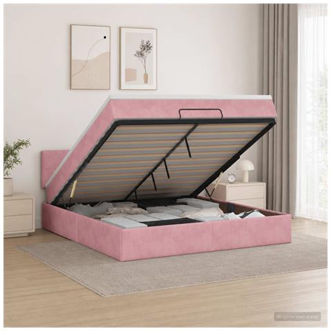 Letto ottomano con materasso Rosa 140 x 190 cm Velluto - Foto 2