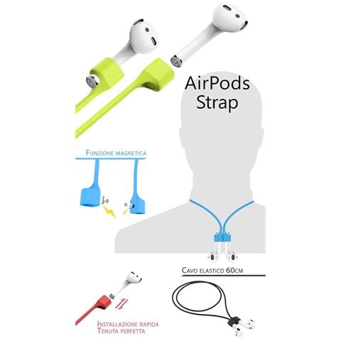 AirpPods Strap white, cinghia cavo elastico magnetico anti smarrimento auricolari Compatibili con Apple AirPods Pro / AirPods cuffie wireless bluetooth comodo fino leggero chiusura a clip come collana - Foto 1