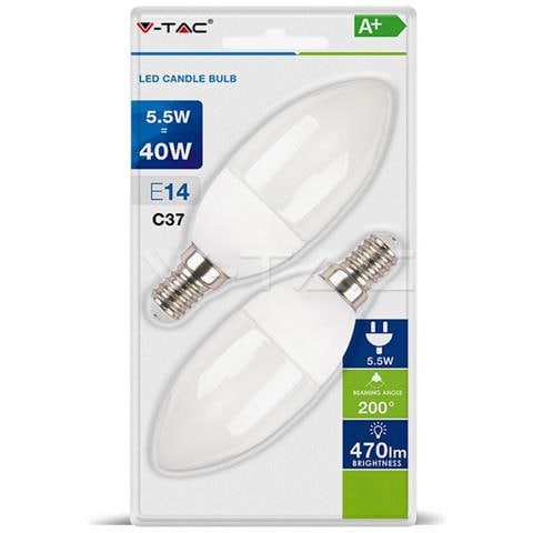 Lampadine Led E14 C37 5.5w Smd Candela Luce Calda 2700k 2 Pz Vt-2106 7291 - Foto 1