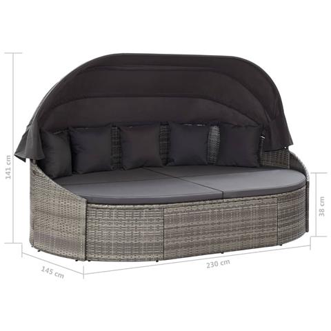 Lettino Prendisole con Baldacchino in Polyrattan Grigio - Foto 2