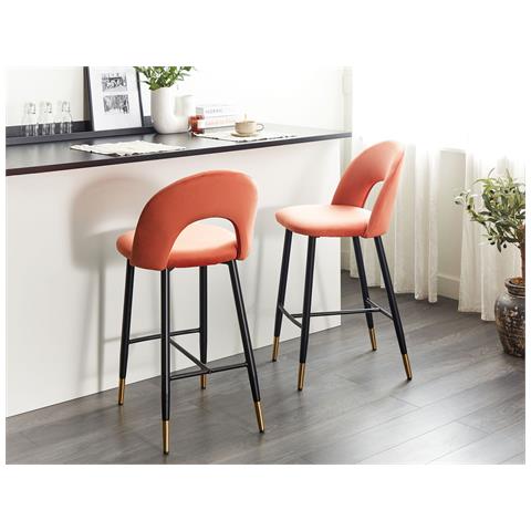 Set Di 2 Sgabelli Da Bar In Velluto Rosso Corallo Falton - Foto 16
