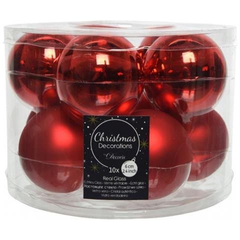 Pallina Sfera Natalizia In Vetro Rossa Assortita 6 Cm Box 10 Pezzi - Foto 1