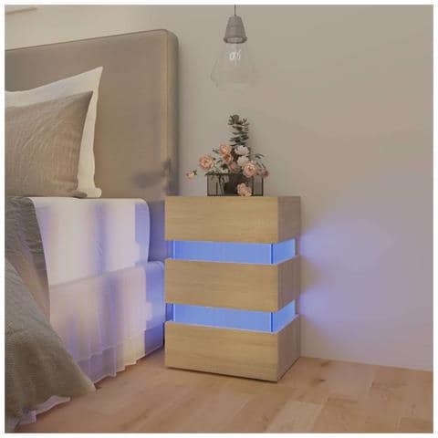 Comodino con Luci LED Sonoma 45x35x67 cm in Legno Multistrato - Foto 9