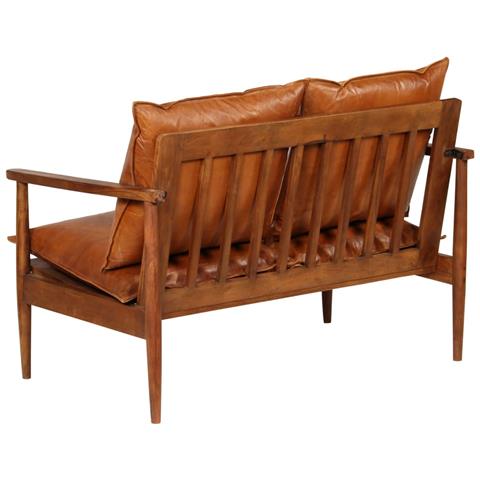 Set Divani 3 Pz In Vera Pelle E Legno Massello Acacia Marrone - Foto 9