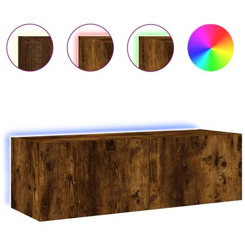Mobile Tv A Parete Con Luci Led Rovere Fumo 100x35x31 Cm - Foto 2