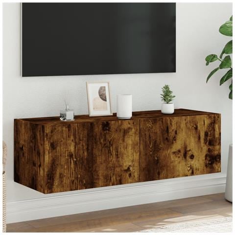 Mobile Tv A Parete Con Luci Led Rovere Fumo 100x35x31 Cm - Foto 1