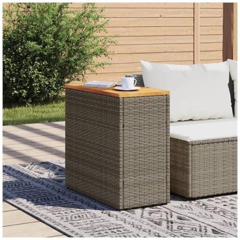Tavolino Giardino Piano In Legno Grigio 58x27,5x55cm Polyrattan - Foto 3