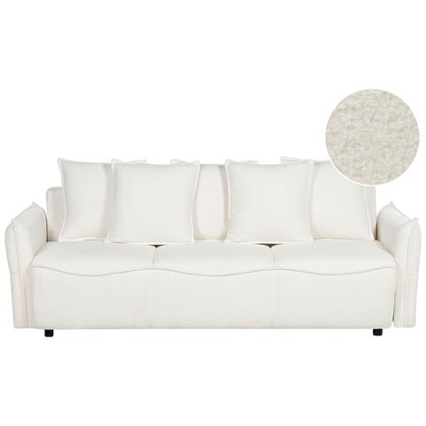 Divano Letto 3 Posti Krama Bouclé Bianco Con Contenitore - Foto 8
