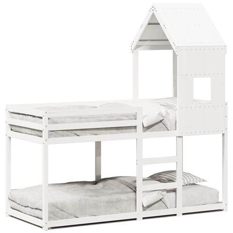 Letto A Castello Con Tetto Bianco 90x200 Cm In Legno Di Pino - Foto 1