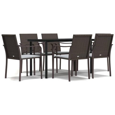 Set Pranzo da Giardino 7 pz con Cuscini in Polyrattan e Acciaio - Foto 1