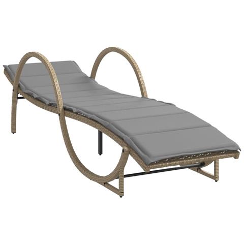 Lettino Prendisole Con Cuscini Beige 60x199x42 Cm Polyrattan - Foto 2