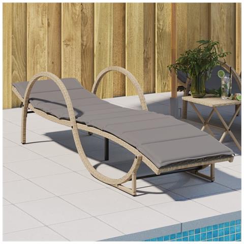Lettino Prendisole Con Cuscini Beige 60x199x42 Cm Polyrattan - Foto 1