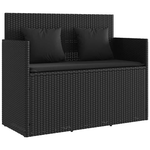Panca da Giardino con Cuscini Nera in Polyrattan - Foto 1