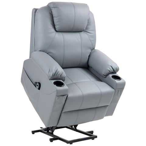 Poltrona Alzapersona Reclinabile fino a 135° con 8 Punti Massaggio, Telecomando e Poggiapiedi, 88x99x106 cm, Grigio - Foto 1