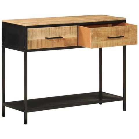 Tavolo Consolle 100x35x76 Cm In Legno Massello Di Mango E Ferro - Foto 2