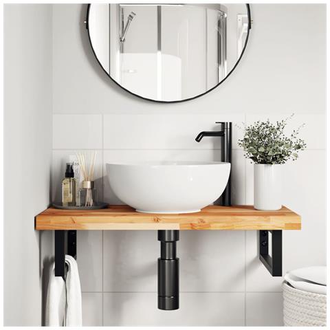 Ripiano A Parete Per Lavabo In Acciaio E Massello Di Acacia - Foto 2