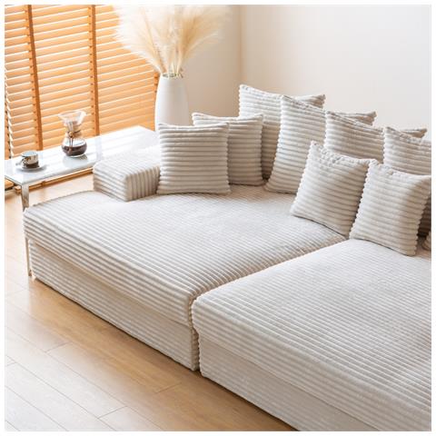 Cardiff Divano Deep 4 Posti In Velluto A Coste Beige - Foto 5